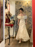 Vintage Wedding Dress Mermaid Off The Shoulder White Lace Summer Long Wedding Dresses Bridal Gowns HZ1121
