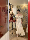 Vintage Wedding Dress Mermaid Off The Shoulder White Lace Summer Long Wedding Dresses Bridal Gowns HZ1121