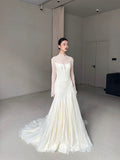 Vintage Wedding Dress Mermaid High Neck Long Sleeves White Lace Summer Long Wedding Dresses Bridal Gowns HZ1121