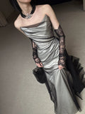 Vintage Wedding Dress Mermaid Strapless Black Summer Long Wedding Dresses Bridal Gowns HZ1121