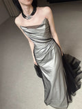 Vintage Wedding Dress Mermaid Strapless Black Summer Long Wedding Dresses Bridal Gowns HZ1121