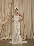 Vintage Wedding Dress Mermaid Strapless White Summer Long Wedding Dresses Bridal Gowns HZ1121