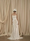 Vintage Wedding Dress Mermaid Strapless White Summer Long Wedding Dresses Bridal Gowns HZ1121