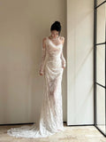 Vintage Wedding Dress Mermaid Irregular Neck White Lace Summer Long Wedding Dresses Bridal Gowns HZ1121