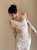 Vintage Wedding Dress Mermaid Irregular Neck White Lace Summer Long Wedding Dresses Bridal Gowns HZ1121