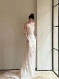 Vintage Wedding Dress Mermaid Irregular Neck White Lace Summer Long Wedding Dresses Bridal Gowns HZ1121