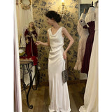 Vintage Wedding Dress Sheath Satin White Summer Beach Long Wedding Dresses Bridal Gowns HZ1121