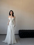 Vintage Wedding Dress Sheath Tulle White Summer Beach Long Sleeves Wedding Dresses Bridal Gowns HZ1121