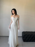 Vintage Wedding Dress Sheath Tulle White Summer Beach Long Sleeves Wedding Dresses Bridal Gowns HZ1121