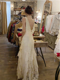 Vintage Wedding Dress A line V Neck Lace Ivory Summer Beach Long Wedding Dresses Bridal Gowns HZ1121