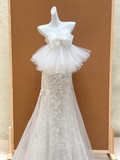 Romantic Bridal Gown Mermaid Strapless White Tulle Wedding Dresses Minimalist Bridal Gowns HZ1121