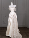 Romantic Bridal Gown Mermaid One Shoulder Ivory Tulle Wedding Dresses Minimalist Bridal Gowns HZ1121