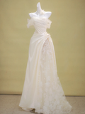 Romantic Bridal Gown Mermaid One Shoulder Ivory Tulle Wedding Dresses Minimalist Bridal Gowns HZ1121
