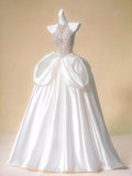 Romantic Bridal Gown Ball Gown High Neck White Wedding Dresses Minimalist Bridal Gowns HZ1121