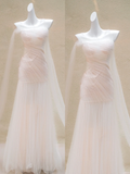 Simple Wedding Dress Mermaid Strapless Light Pink Tulle Long Wedding Dresses Bridal Gowns HZ1121