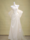 Romantic Bridal Gown Mermaid One Shoulder Ivory Satin Wedding Dresses Minimalist Bridal Gowns HZ1121