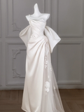 Romantic Bridal Gown Mermaid One Shoulder Ivory Satin Wedding Dresses Minimalist Bridal Gowns HZ1121