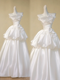 Romantic Bridal Gown Ball Gown Strapless White Satin Wedding Dresses Minimalist Bridal Gowns HZ1121