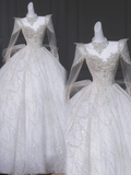 Rustic Wedding Dress Ball Gown V Neck White Sequins Long Wedding Dresses Summer Brides Dress Bridal Gowns HZ1121