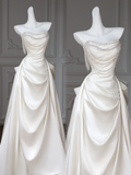 Rustic Wedding Dress Ball Gown Strapless Satin White Pearls Long Wedding Dresses Summer Brides Dress Bridal Gowns HZ1121