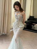 Sexy Wedding Dress Mermaid Sequin Long White Wedding Dresses Bridal Gowns HZ1121