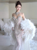 Retro Wedding Dress Mermaid Sweetheart Sequin Long White Wedding Dresses Bridal Gowns HZ1121