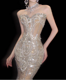 Retro Wedding Dress Mermaid Round Neck Sequin Long White Wedding Dresses Bridal Gowns HZ1121