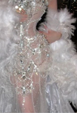Retro Wedding Dress Mermaid Round Neck Sequin Long White Wedding Dresses Bridal Gowns HZ1121