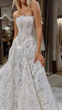 Simple Bridal Gown Ball Gown Strapless White Lace Floor Length Wedding Dresses Minimalist Bridal Gowns HZ1121