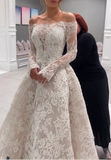 Romantic Bridal Gown Ball Gown Off The Shoulder White Lace Floor Length Wedding Dresses Minimalist Bridal Gowns HZ1121