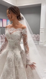 Romantic Bridal Gown Ball Gown Off The Shoulder White Lace Floor Length Wedding Dresses Minimalist Bridal Gowns HZ1121
