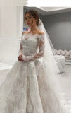 Romantic Bridal Gown Ball Gown Off The Shoulder White Lace Floor Length Wedding Dresses Minimalist Bridal Gowns HZ1121