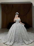 Romantic Bridal Gown Ball Gown Off The Shoulder White Tulle Floor Length Long Sleeves Wedding Dresses Minimalist Bridal Gowns HZ1121
