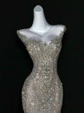 Sparkly Wedding Dress Mermaid Scoop Sequin Long Silver Corset Back Wedding Dresses Brides Dress Bridal Gowns HZ1121