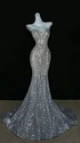 Sparkly Wedding Dress Mermaid Scoop Sequin Long Silver Corset Back Wedding Dresses Brides Dress Bridal Gowns HZ1121