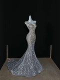 Sparkly Wedding Dress Mermaid Scoop Sequin Long Silver Corset Back Wedding Dresses Brides Dress Bridal Gowns HZ1121