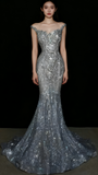 Sparkly Wedding Dress Mermaid Scoop Sequin Long Silver Corset Back Wedding Dresses Brides Dress Bridal Gowns HZ1121