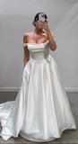 Romantic Bridal Gown Ball Gown Off The Shoulder White Satin Ruffles Floor Length Long Wedding Dresses Minimalist Bridal Gowns HZ1121