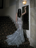 Retro Wedding Dress Mermaid Scoop Sequin Pearls Long Silver Wedding Dresses Bride Dress Bridal Gowns HZ1121