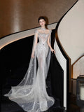 Sparkly Wedding Dress Mermaid Sequin Long Silver Wedding Dresses Brides Dress Bridal Gowns HZ1121