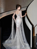 Sparkly Wedding Dress Mermaid Sequin Long Silver Wedding Dresses Brides Dress Bridal Gowns HZ1121