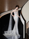 Sparkly Wedding Dress Mermaid Sequin Long Silver Wedding Dresses Brides Dress Bridal Gowns HZ1121