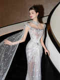 Sparkly Wedding Dress Mermaid Sequin Long Silver Wedding Dresses Brides Dress Bridal Gowns HZ1121