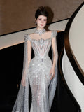 Sparkly Wedding Dress Mermaid Sequin Long Silver Wedding Dresses Brides Dress Bridal Gowns HZ1121
