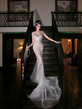 Sexy Wedding Dress Mermaid Sequin Beads Long Silver Wedding Dresses Bride Dress Bridal Gowns HZ1121