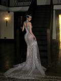 Sexy Wedding Dress Mermaid Sequin Beads Long Silver Wedding Dresses Bride Dress Bridal Gowns HZ1121