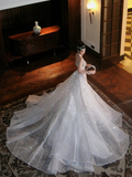 Sexy Wedding Dress Mermaid Sequin Beads Long Silver Wedding Dresses Bride Dress Bridal Gowns HZ1121