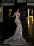 Sexy Wedding Dress Mermaid Sequin Beads Long Silver Wedding Dresses Bride Dress Bridal Gowns HZ1121