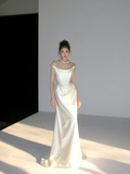Simple Wedding Dress Sheath Off The Shoulder Summer Long White Wedding Dresses Bride Dress Bridal Gowns HZ1121