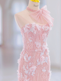 Glamorous Mermaid Sweetheart Floral Long Pink Evening Party Gowns Evening Special Formal Dresses Prom Dress HZ1121